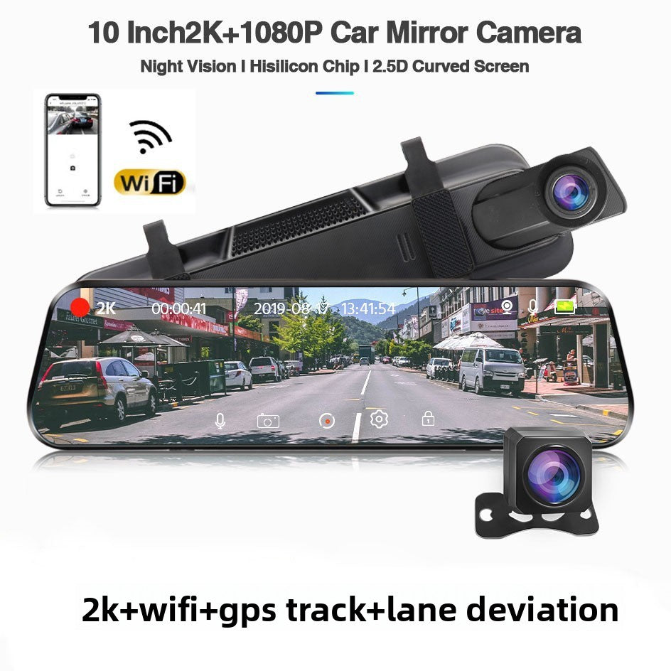 Driving recorder with dual lenses and reverse image