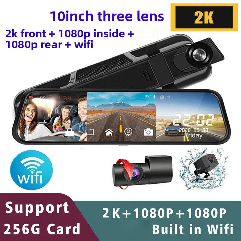 Driving recorder with dual lenses and reverse image